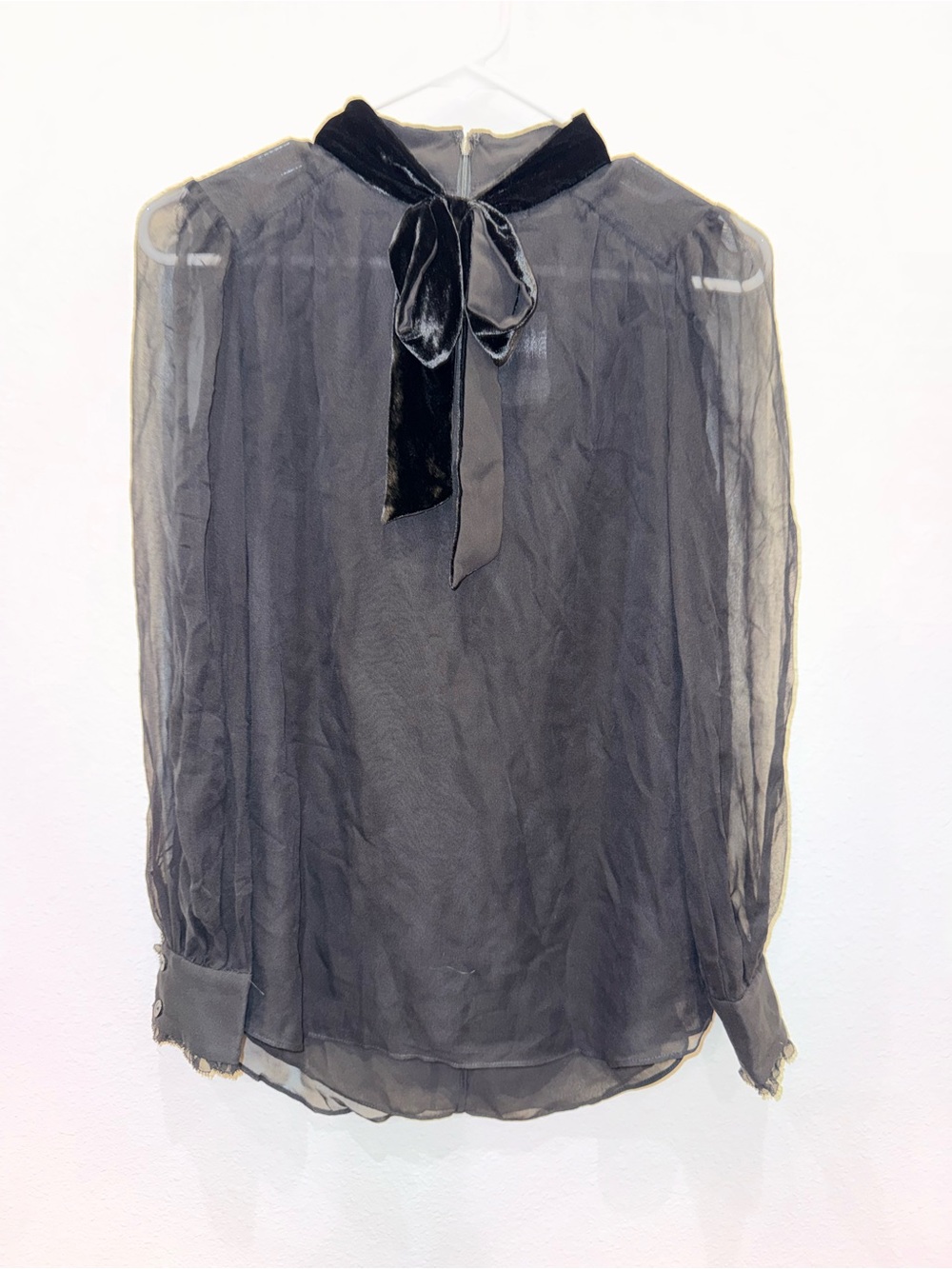 kate spade Sheer Black Velvet Tie-Neck Dress Shirt